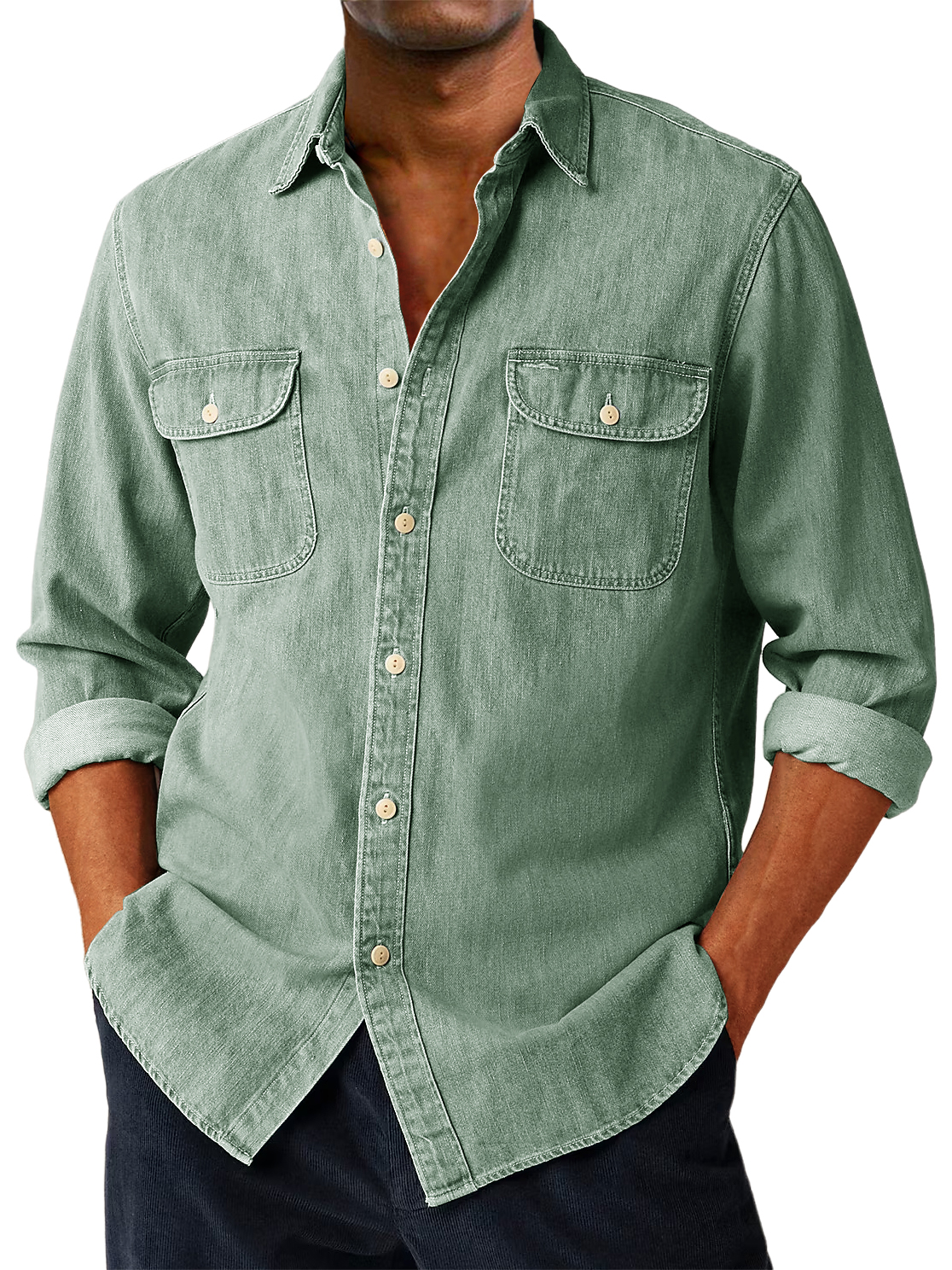 Men's Vintage Double-pocket Casual And Comfortable Long Sleeved Shirt