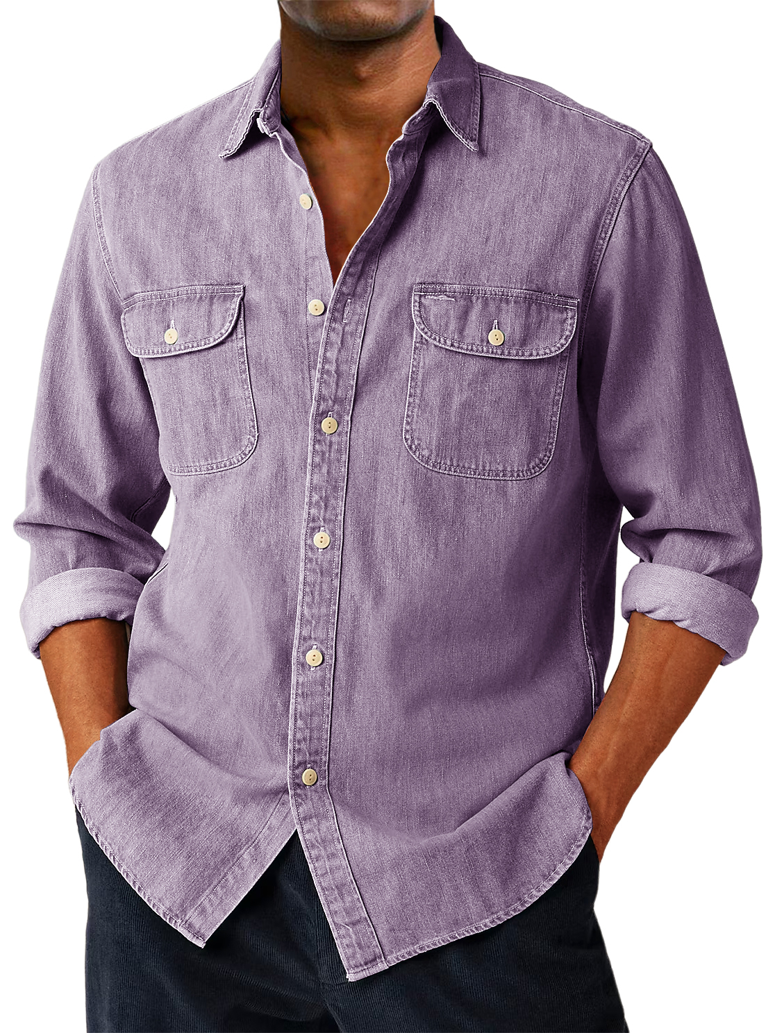 Men's Vintage Double-pocket Casual And Comfortable Long Sleeved Shirt