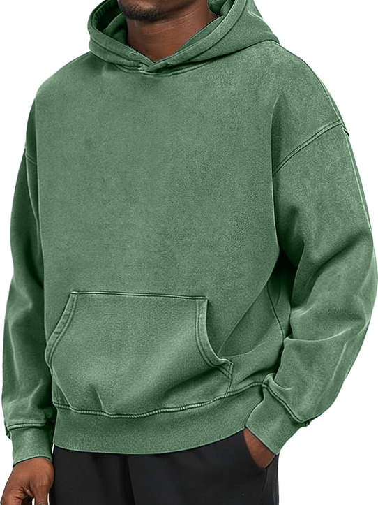 Men's 100% Cotton Washed And Distressed Vintage Casual Pocket Hooded Sweatshirt