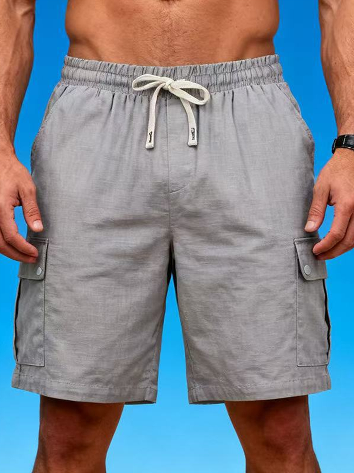 Men's Beachwear-Style Breathable Linen Loose-Fitting Workwear Shorts with Multiple Pockets