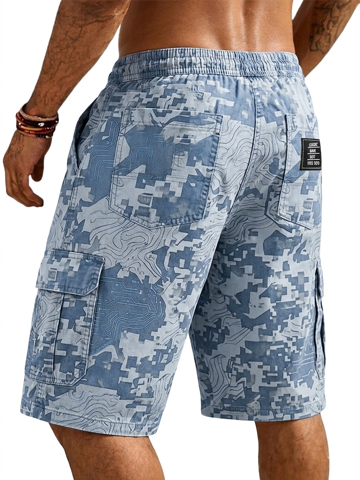 Digital Camouflage Multi-Pocket Basic Cargo Shorts