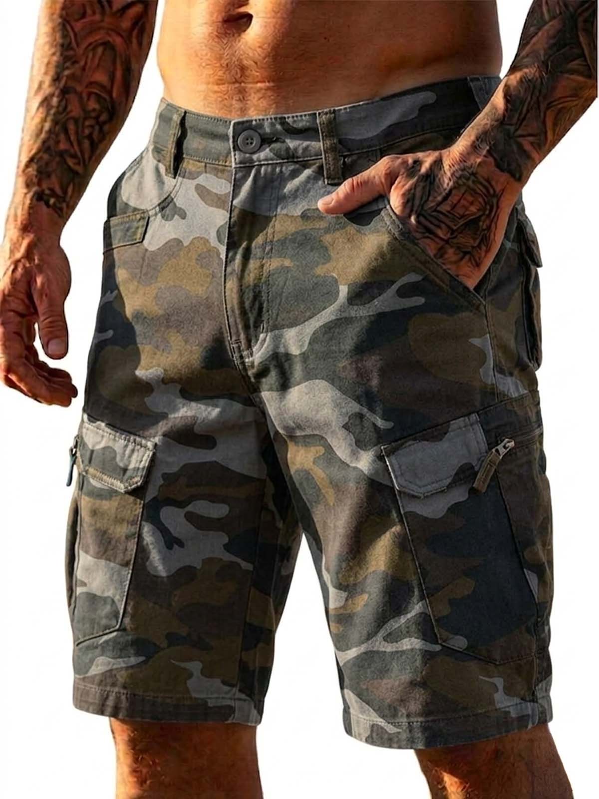 100% Cotton Camouflage Basic Multi-Pocket Cargo Shorts