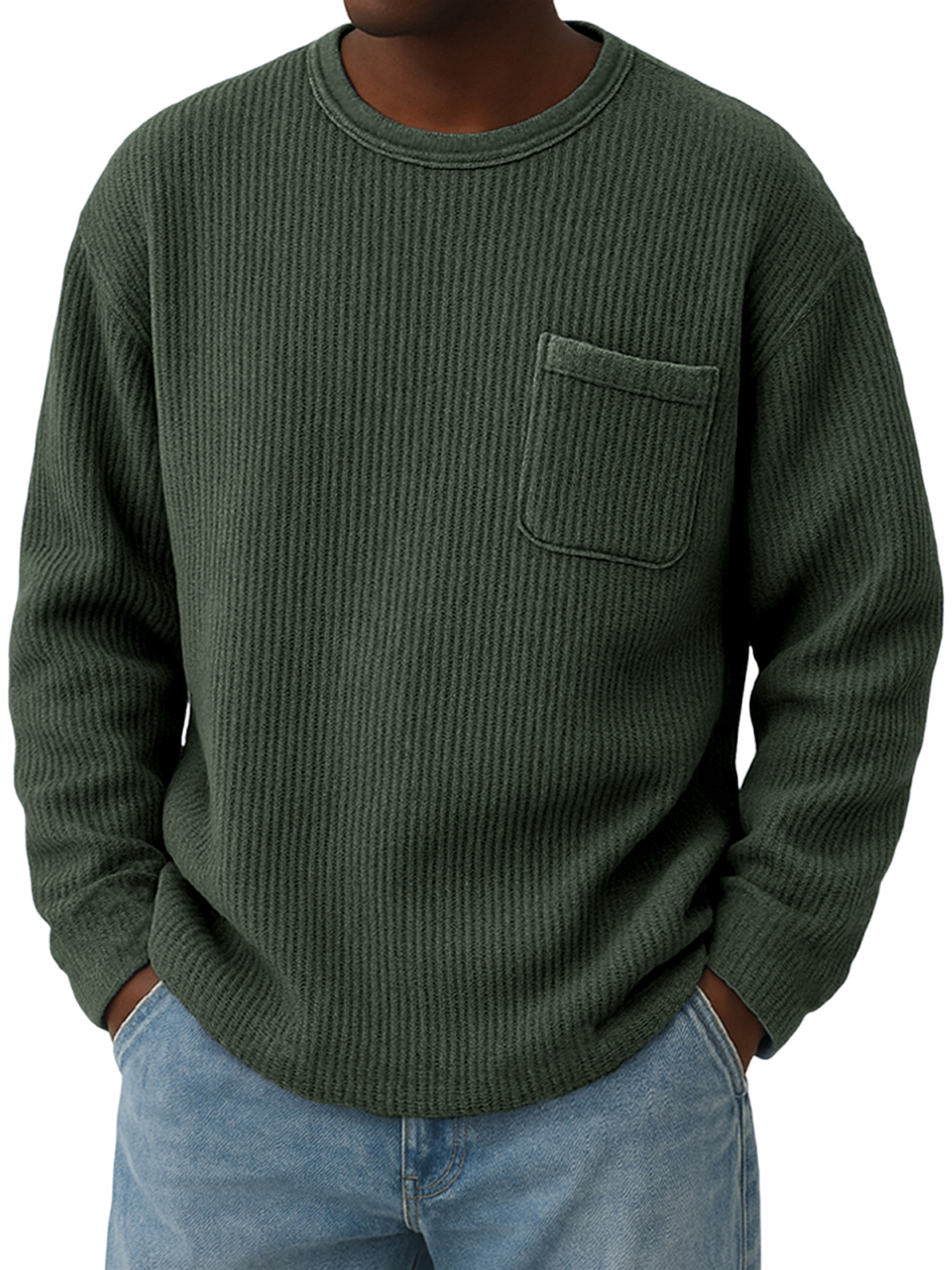 Men's Stylish Corduroy Ribbed Pullover with Chest Pocket