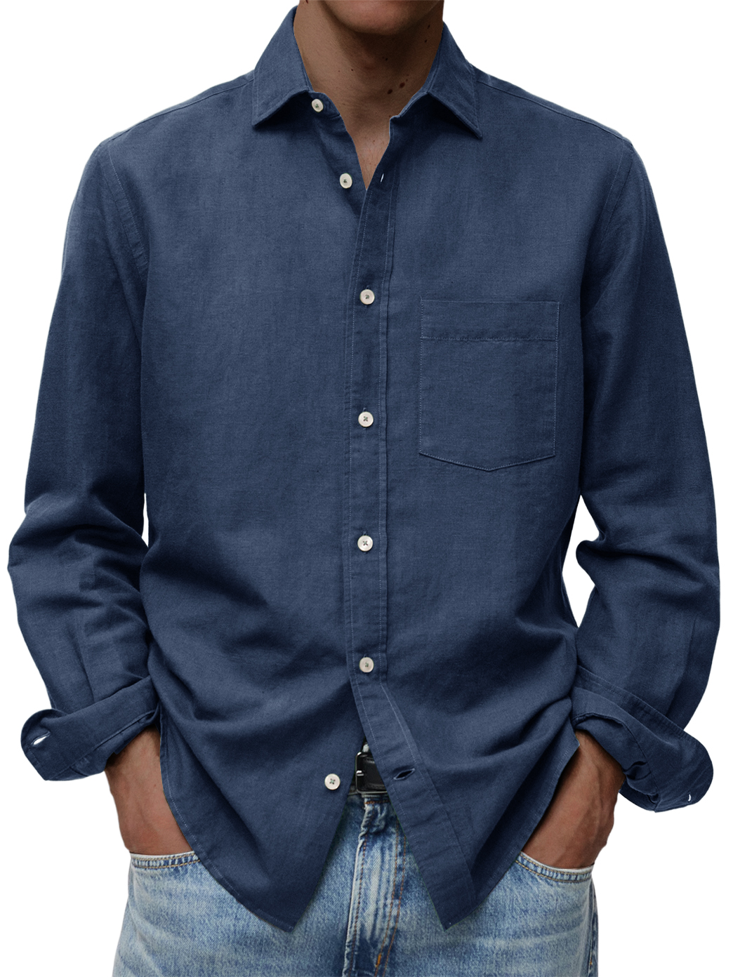 Men's Comfortable Casual Cotton Pocket Long-sleeved Shirt