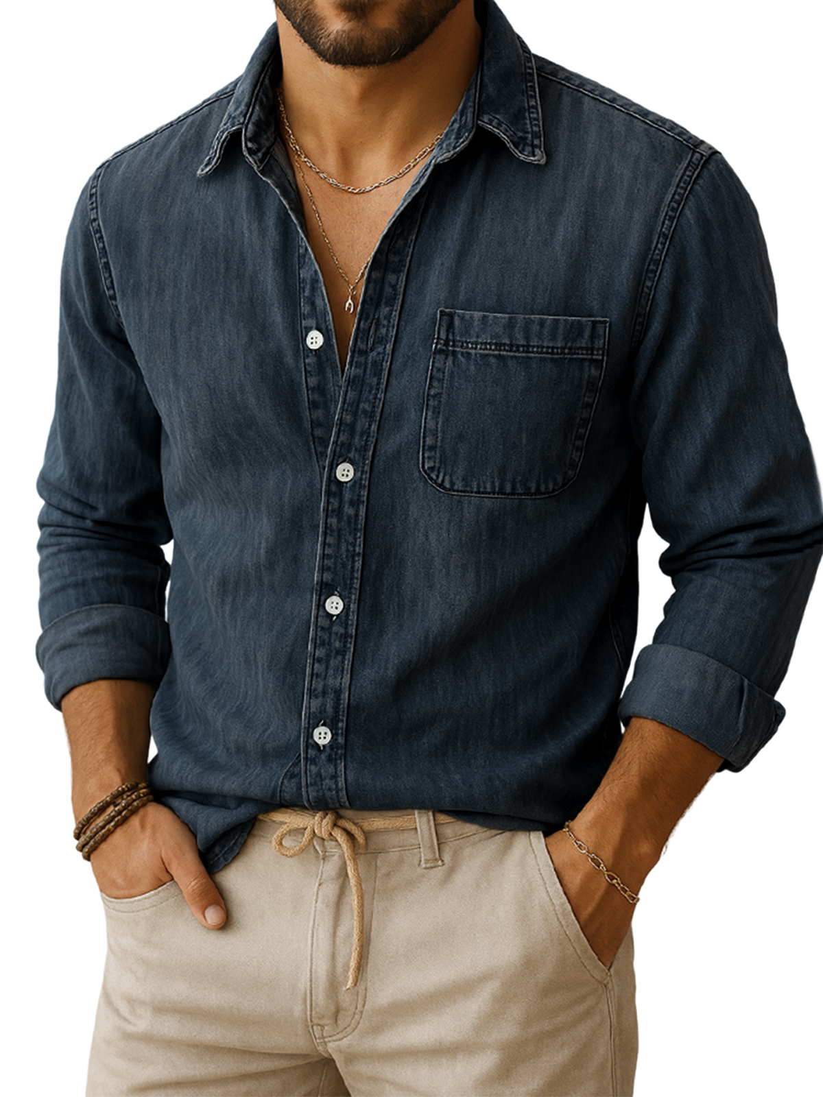 Men's Vintage Casual Everyday Long-sleeved Shirt With Chest Pocket
