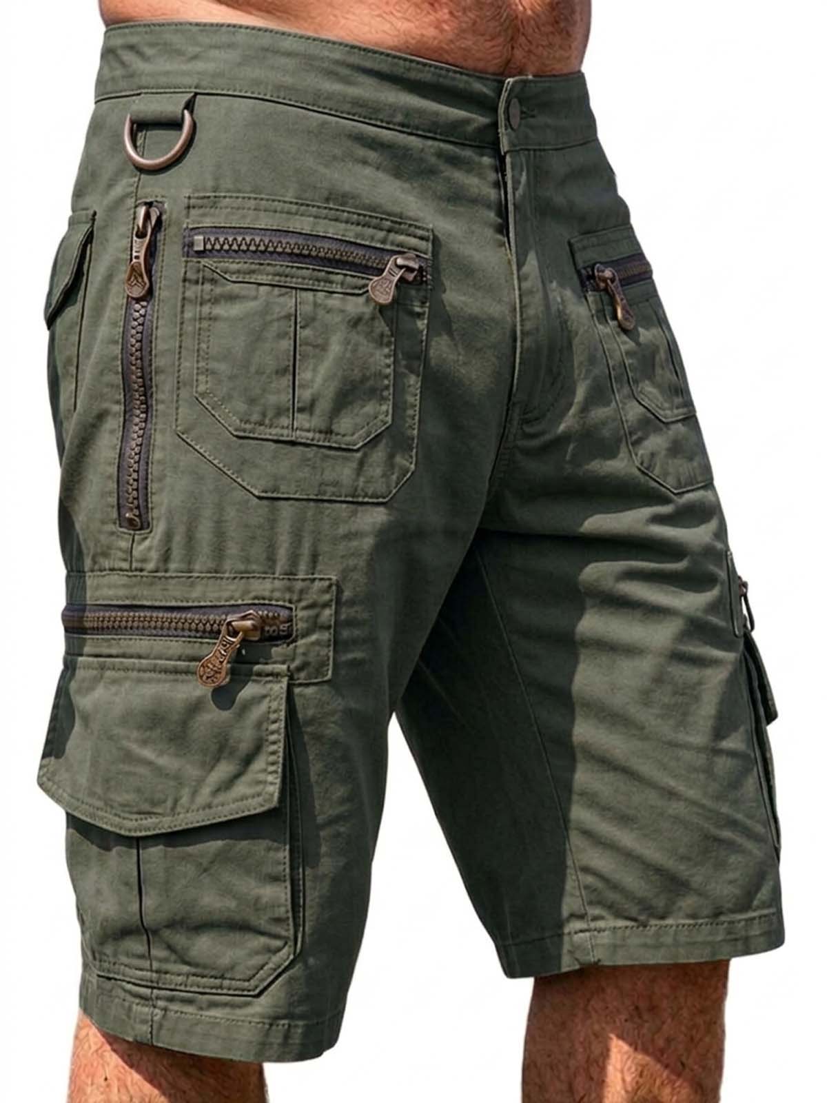 100% Cotton Multi-Pocket Cargo Shorts with Zipper Design
