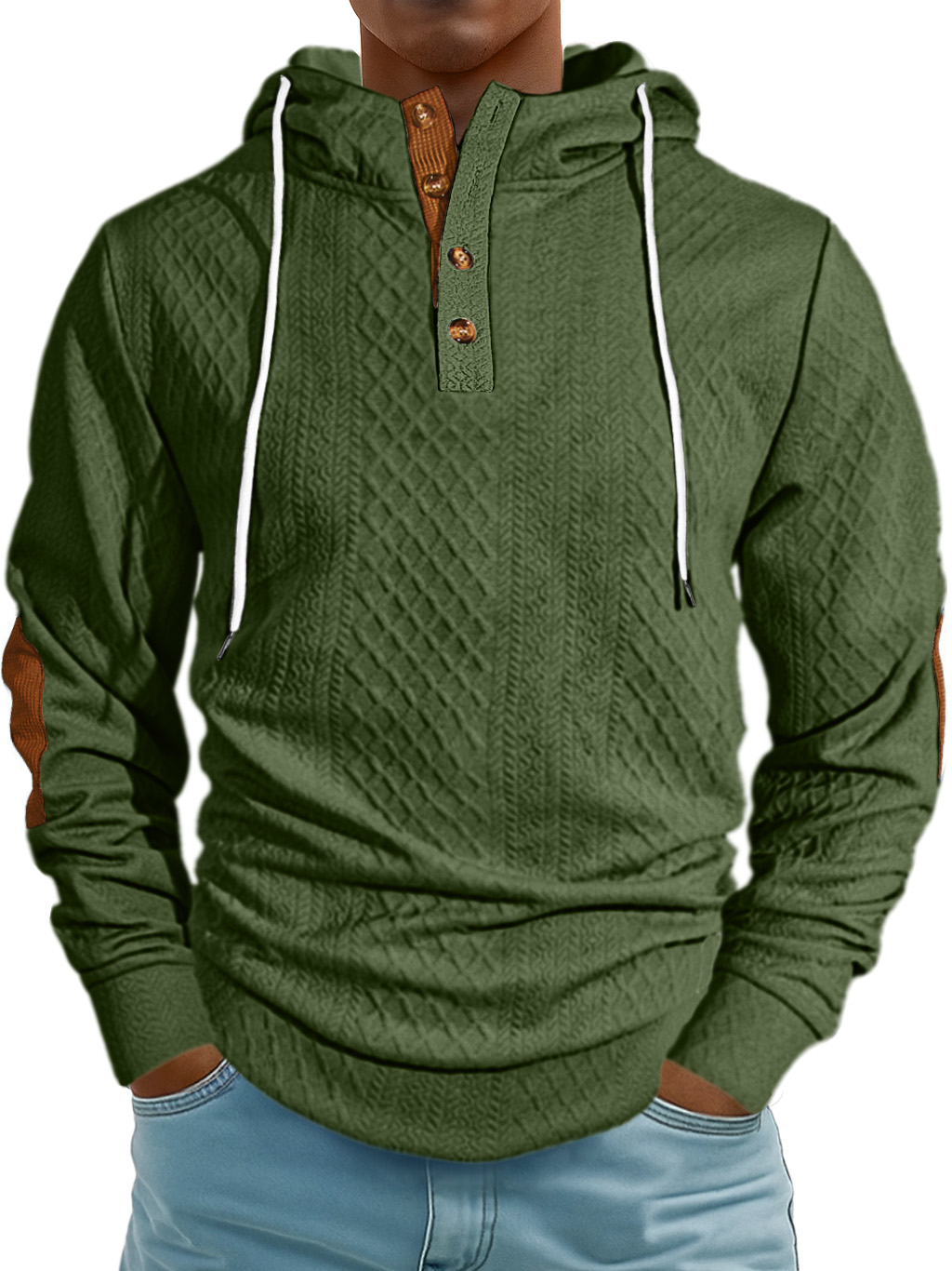 Men's Fashion Jacquard Textured High Neck Hooded Sweatshirt