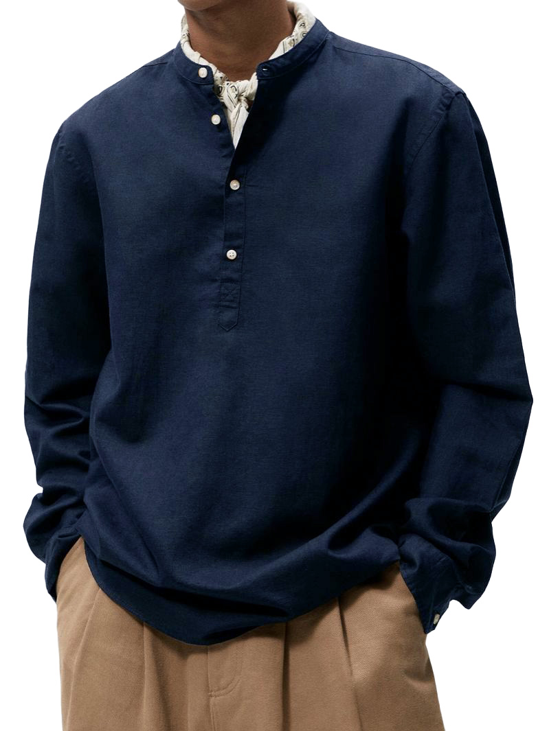 Men's Vintage Fashion Casual Stand Collar Long-Sleeve Shirt