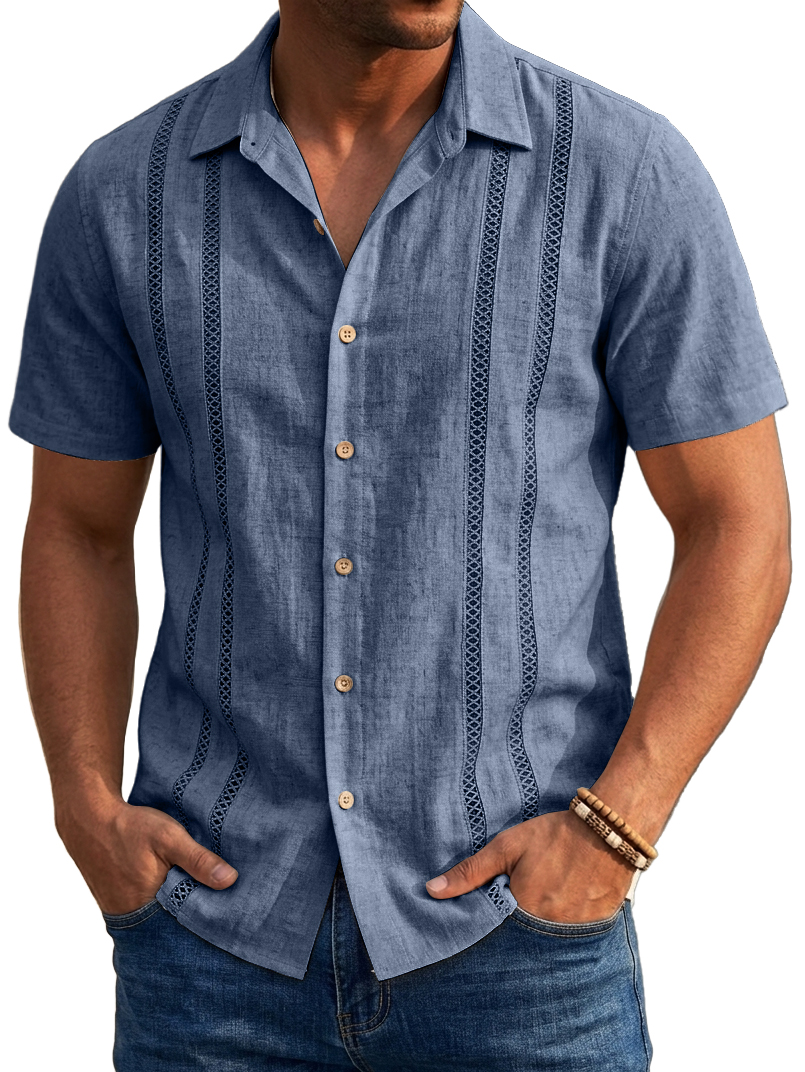 Linen Guayabera Style Short Sleeve Shirt