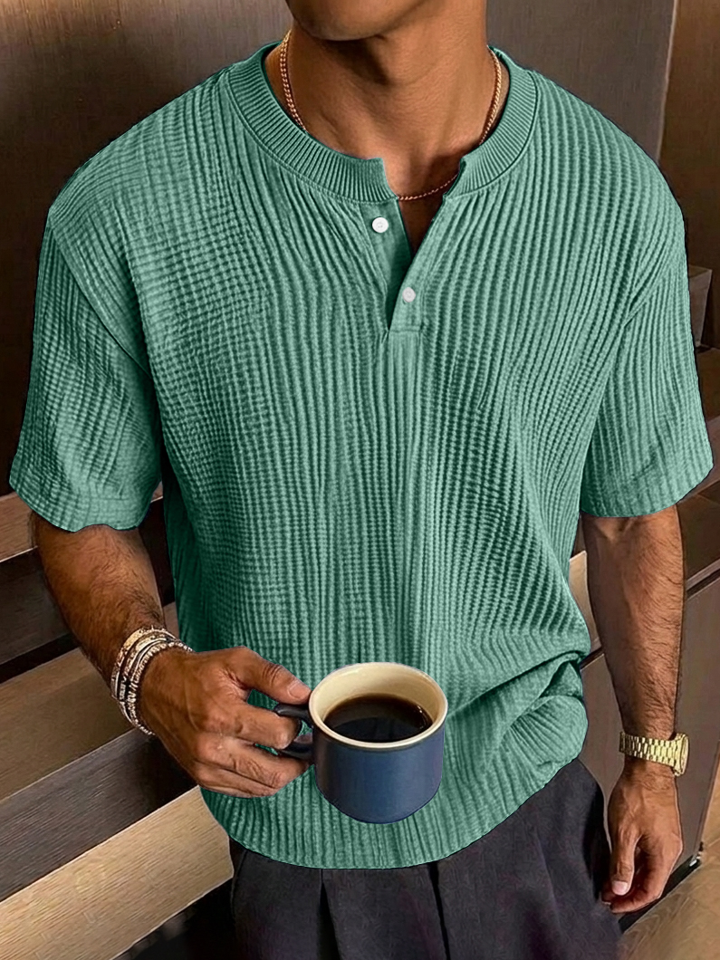 Men's Everyday Casual Textured Short-Sleeve Henley Shirt