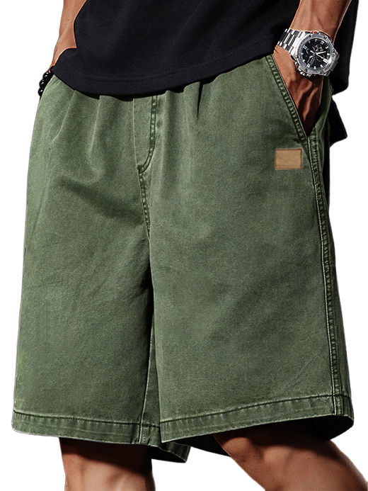 Men's Retro Distressed Pocket Workwear Logo Fashion Casual Shorts