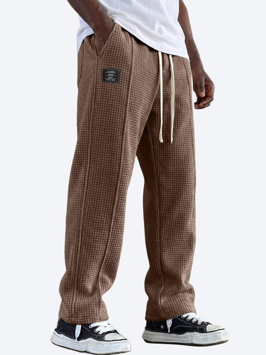 Men's Casual Waffle Texture Corduroy Multi-Pocket Pants with Embroidered Logo