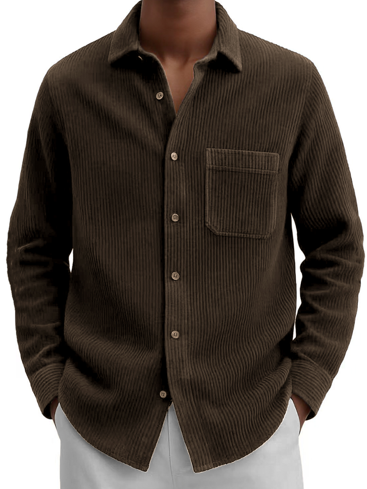 Men's Comfort Corduroy Casual Long-sleeved Shirt with Chest Pocket