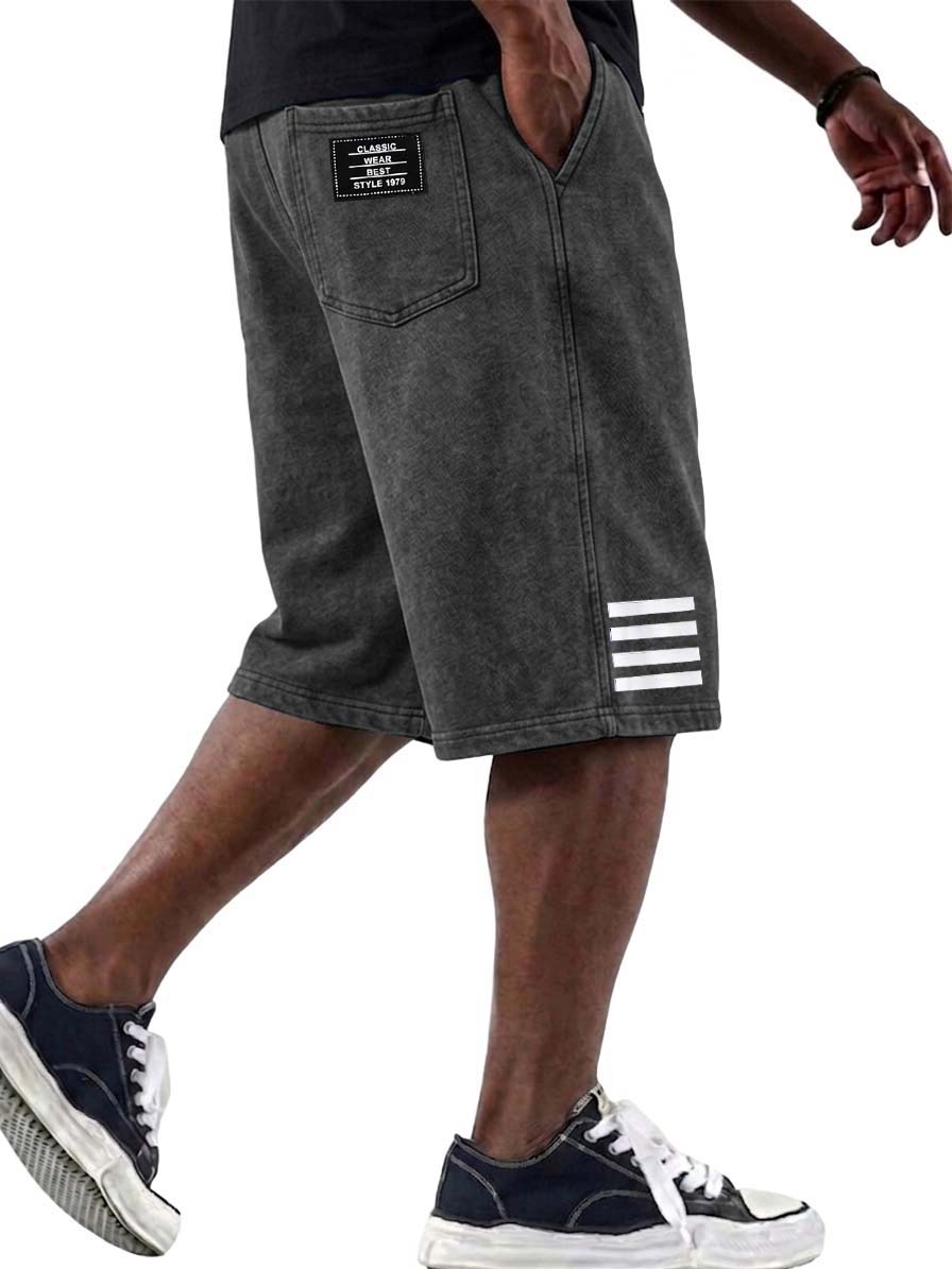 100% Cotton Washed & Distressed Striped Basic Shorts