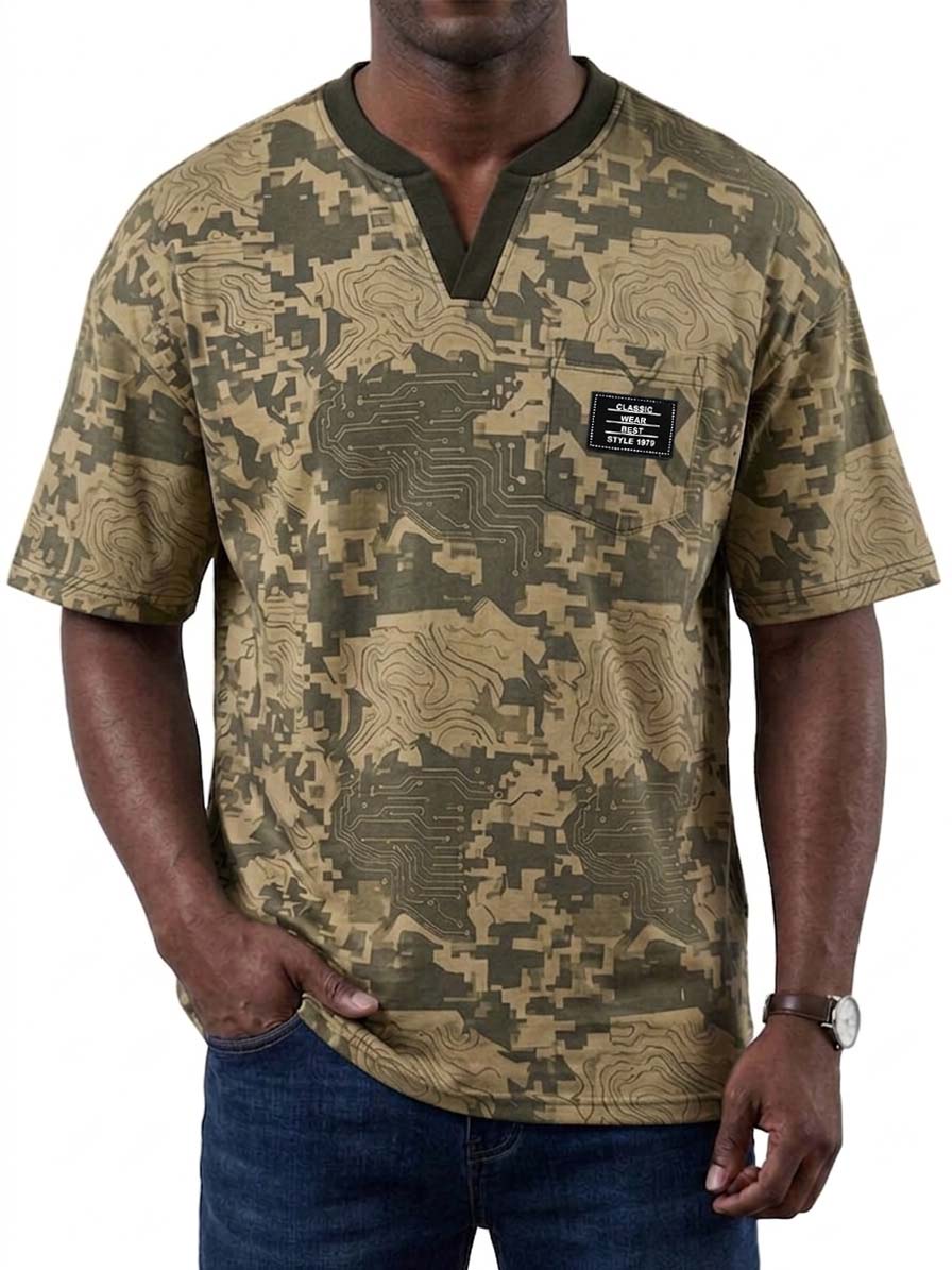 Digital Camouflage V-Neck Casual Short-Sleeve T-Shirt