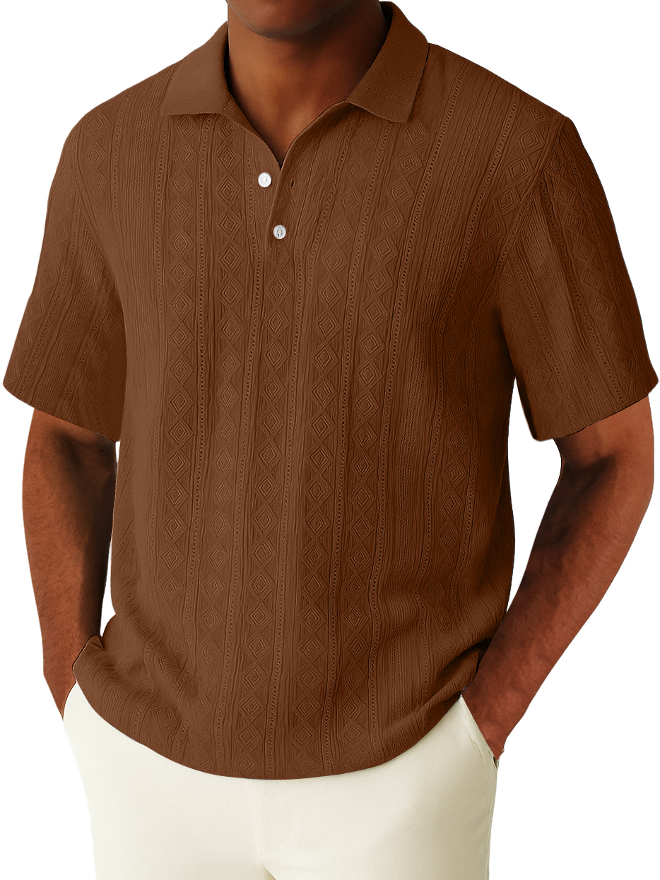 Men's Casual Vacation Geometric Diamond Texture Short-sleeved Polo Top