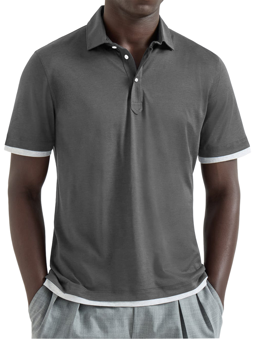 Men's Urban Casual Two-Piece Look Color-Blocked Short-Sleeved Polo Shirt