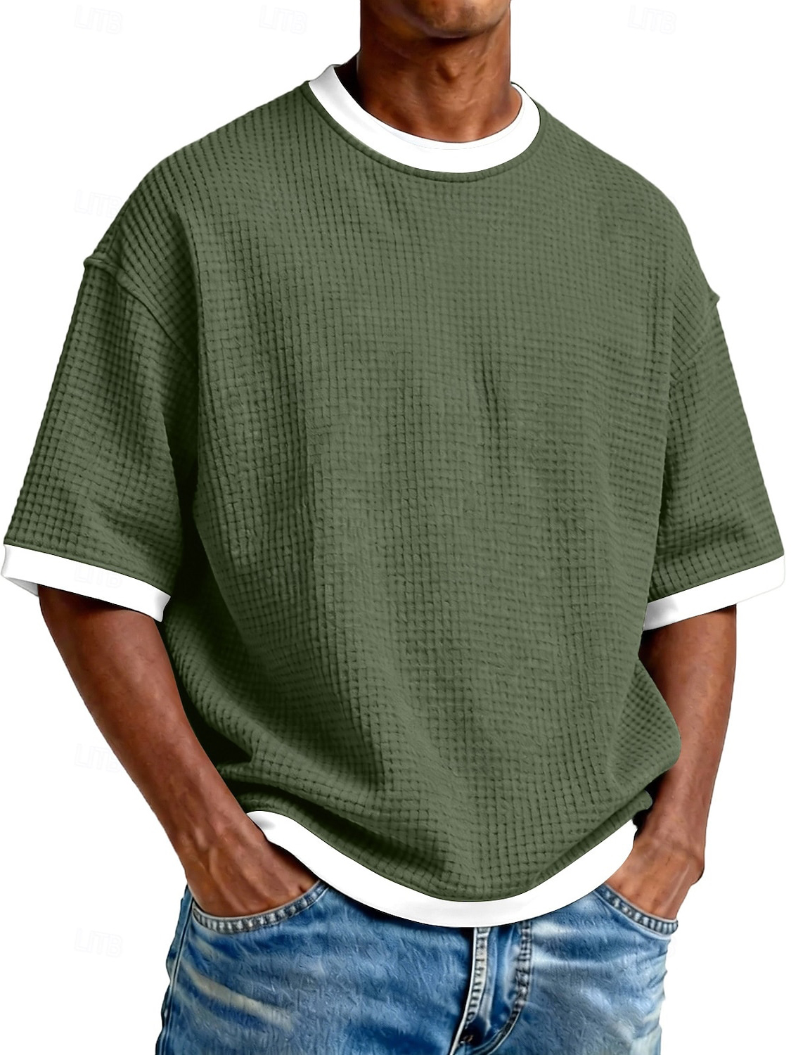 Men's Casual Waffle Fabric Double Pocket Long-Sleeve Shirt