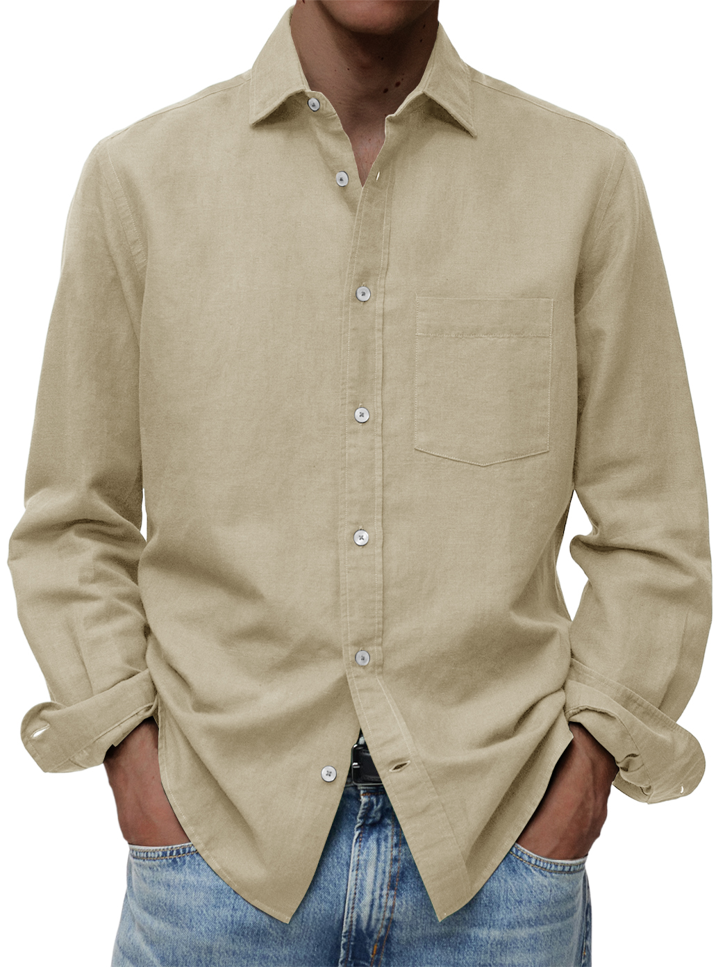 Men's Comfortable Casual Cotton Pocket Long-sleeved Shirt