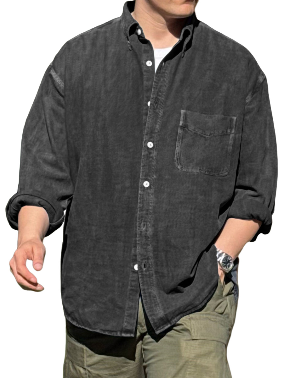 Men's Fashionable Distressed Pocket Long-sleeved Shirt