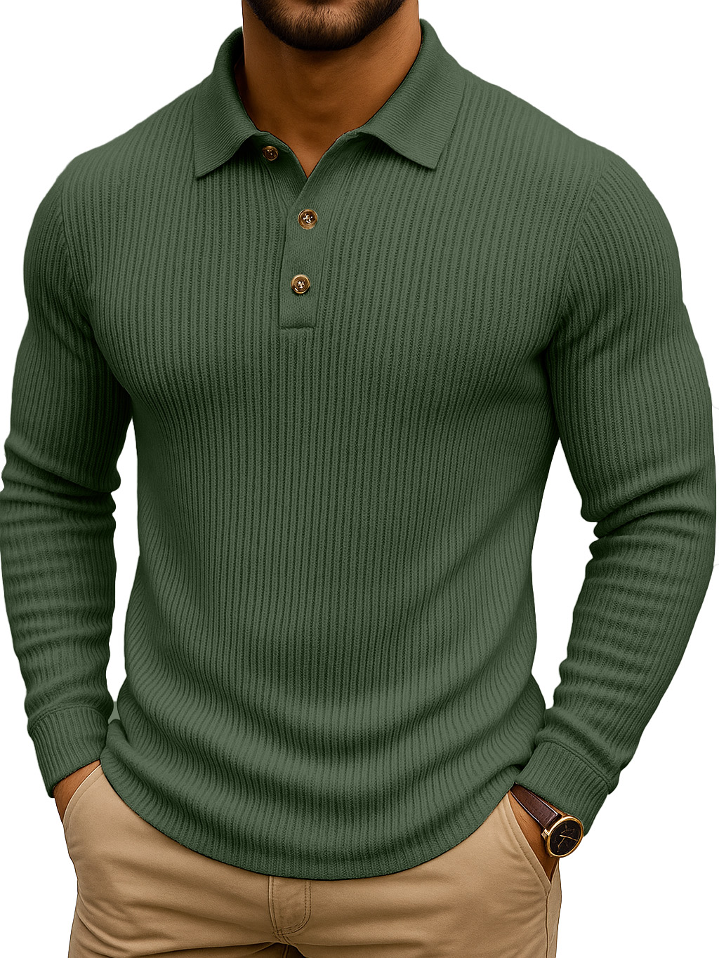 Simple Casual Striped Stretch Long-sleeved Polo Shirt
