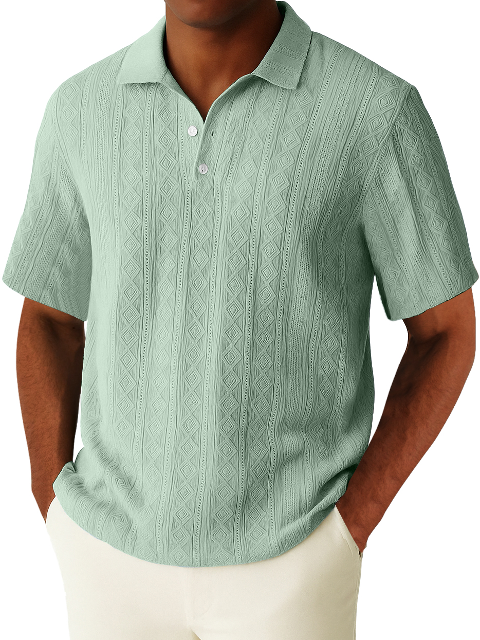 Men's Casual Vacation Geometric Diamond Texture Short-sleeved Polo Top