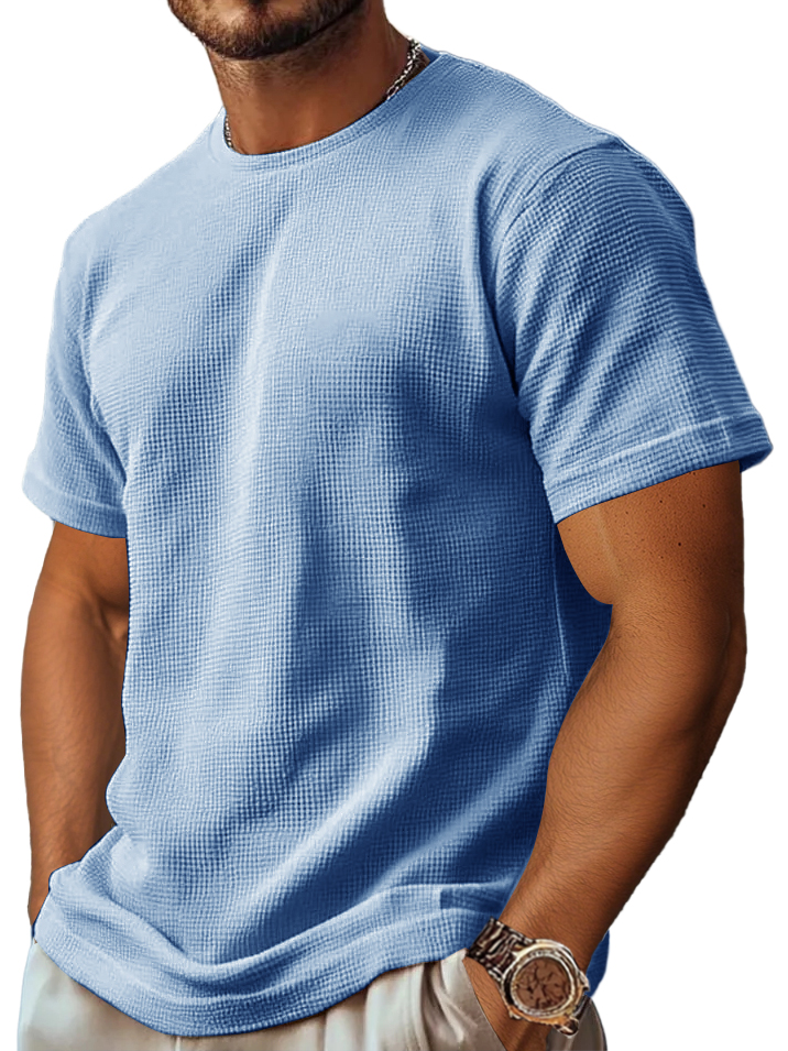 Men's Retro And Stylish Waffle Fabric With A Comfortable, Basic Straight-shoulder Slim-fitting T-shirt