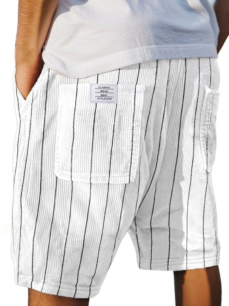 Retro Corduroy Striped Basic Casual Shorts