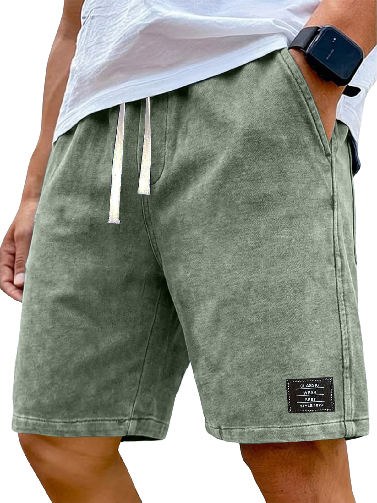 100% Cotton 290g Cotton Retro Distressed Washed Embroidered Logo Shorts