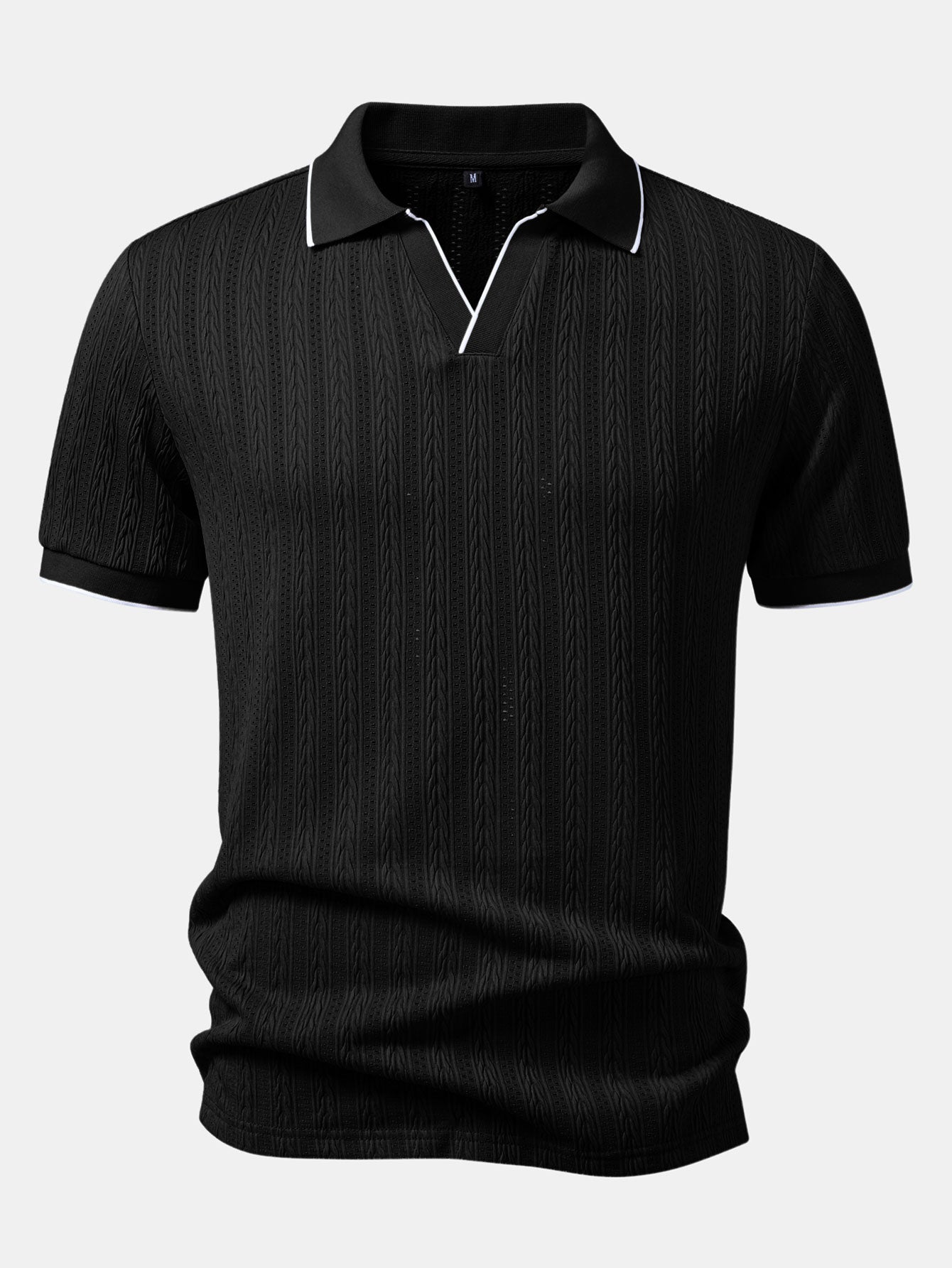 Men's Fashion Casual Jacquard-Knit Short-Sleeve Top with Seagull Collar