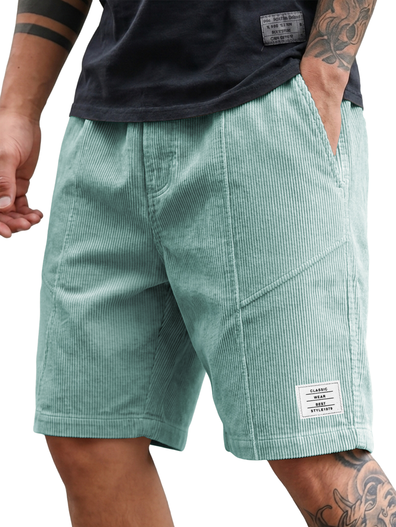 Men's Fashion Deconstructed Corduroy Embroidered Logo Shorts