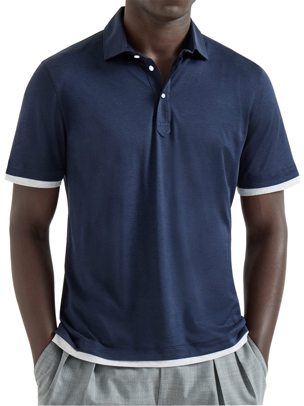 Men's Urban Casual Two-Piece Look Color-Blocked Short-Sleeved Polo Shirt