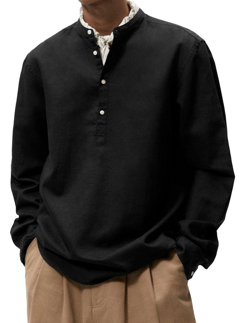 Men's Vintage Fashion Casual Stand Collar Long-Sleeve Shirt