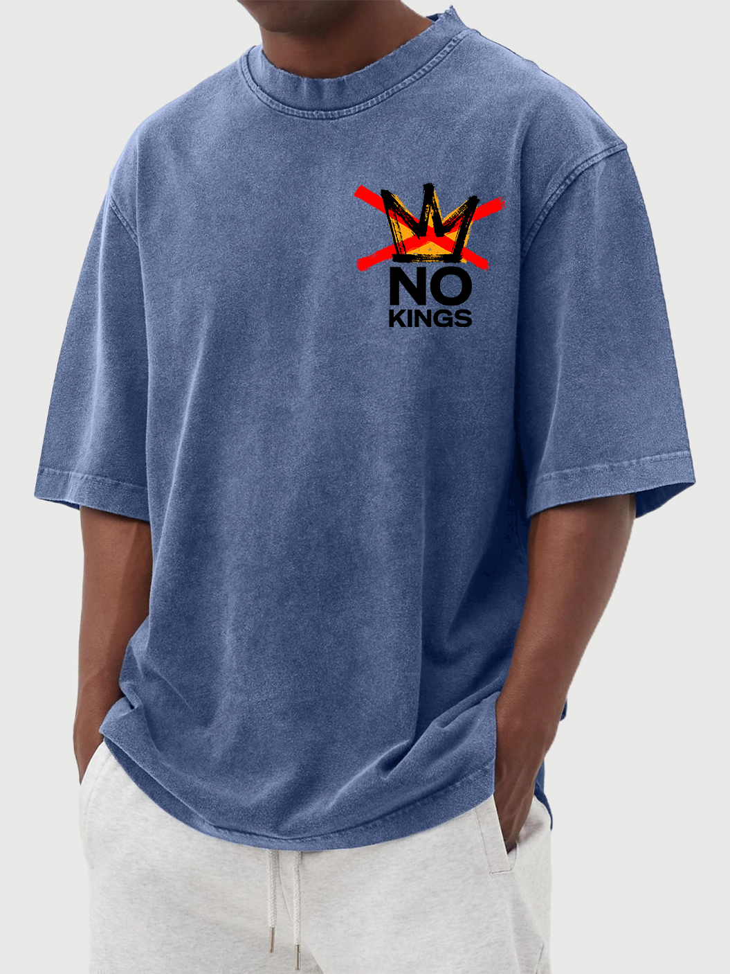 Men's 100% Cotton Washed And Distressed Vintage No Kings Print T-shirt