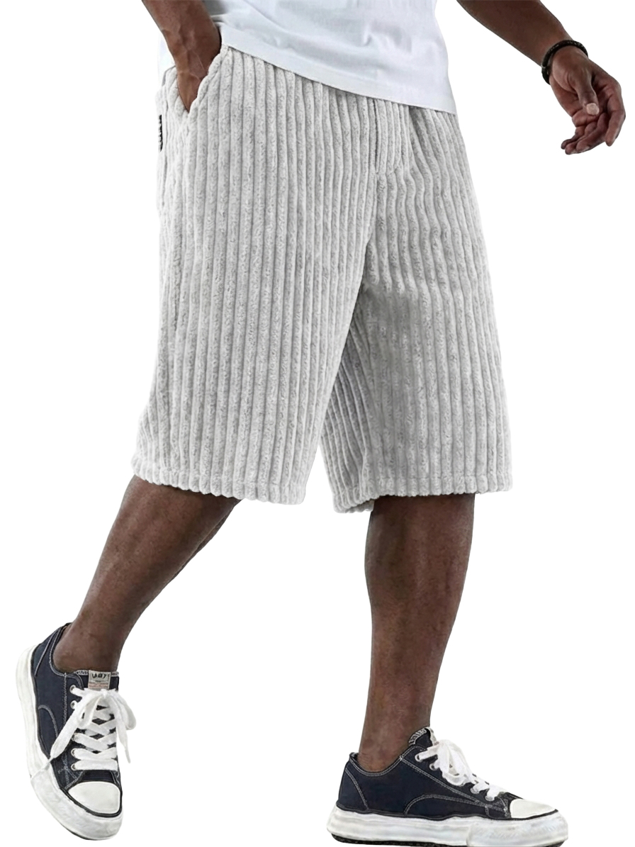 Men's Retro Corduroy Shorts with Embroidered Logo and Multiple Pockets
