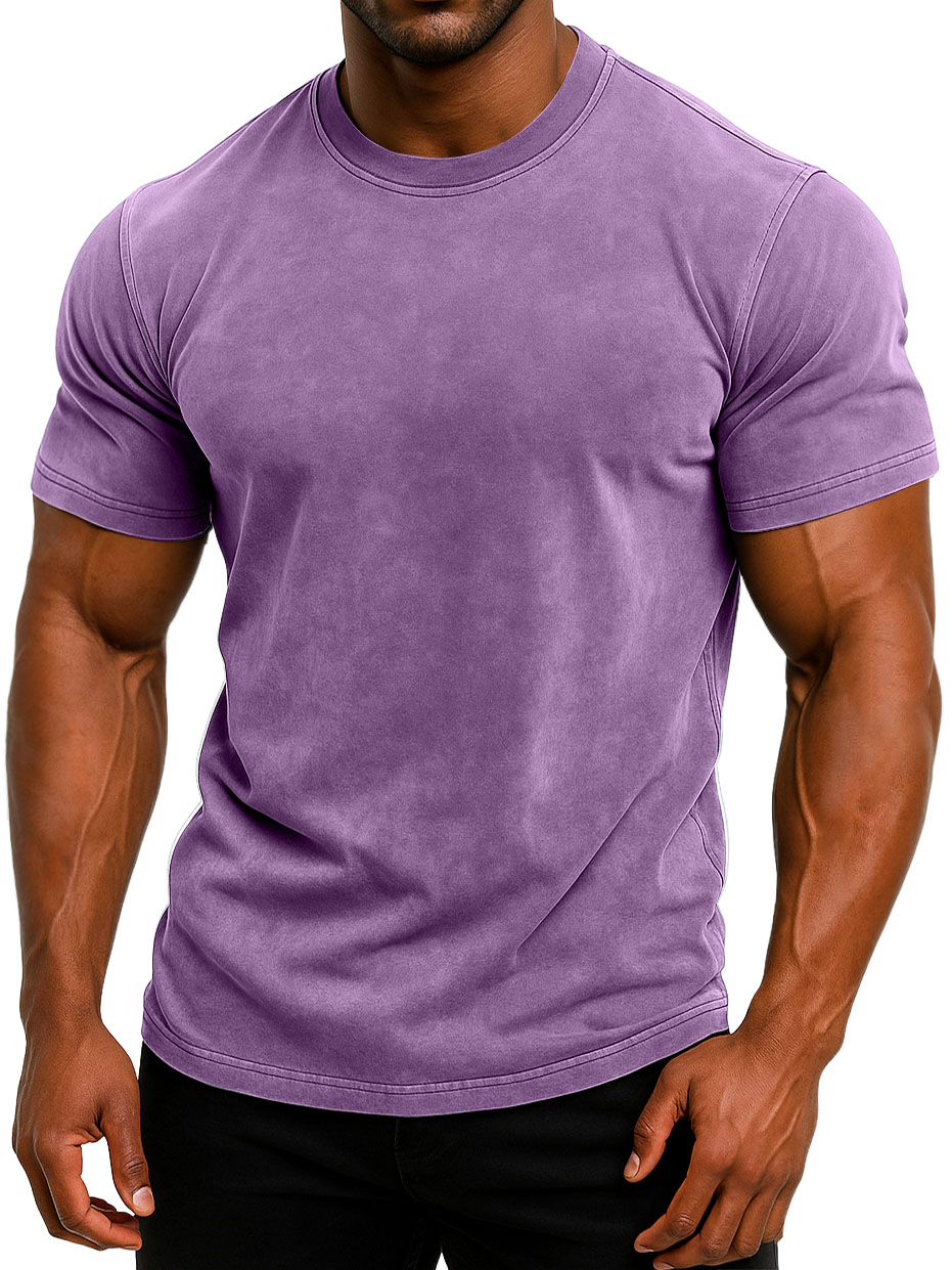 Men's 100% Cotton Retro Washed And Distressed Daily Slim Fit Short-sleeved T-shirt