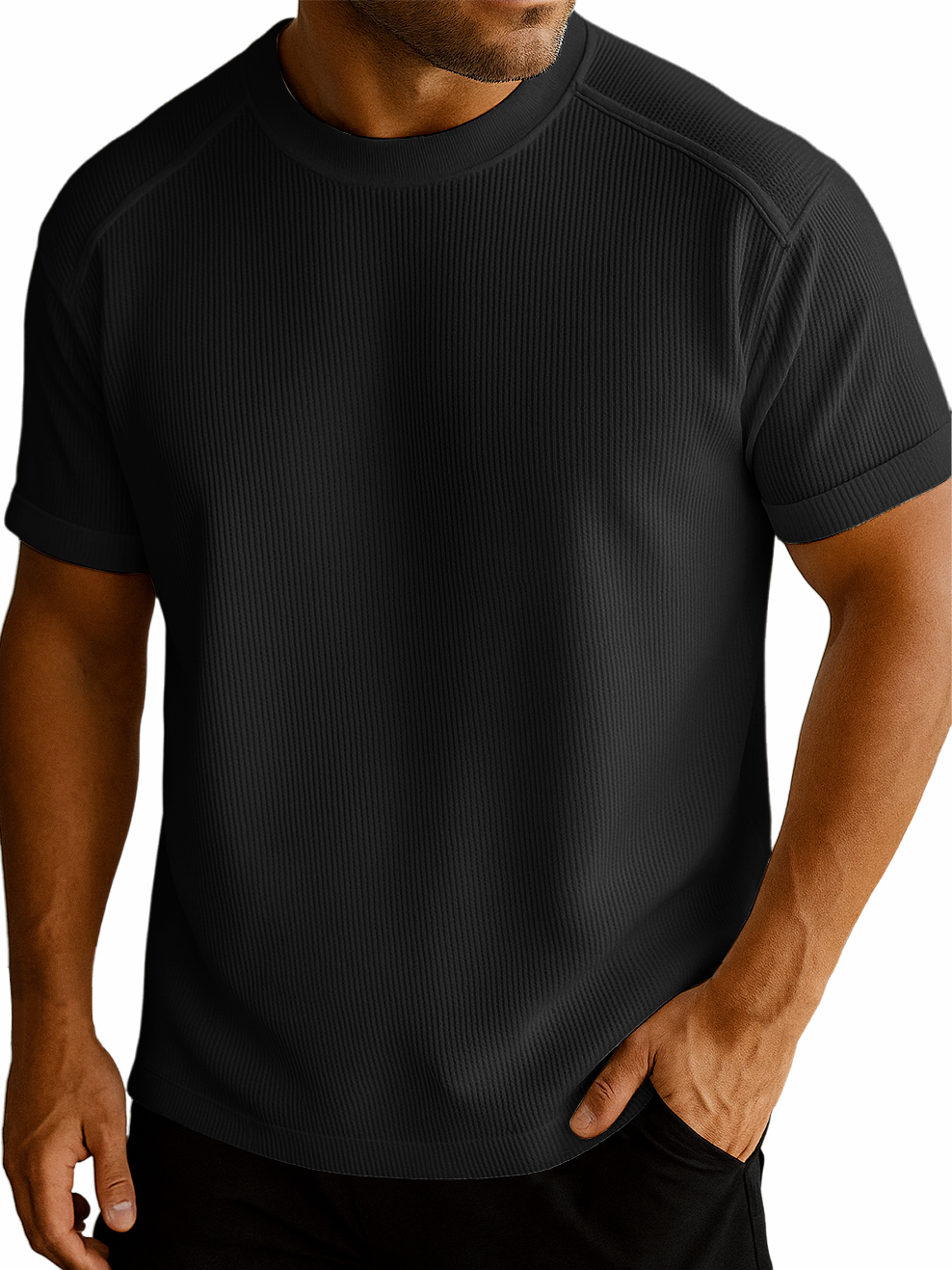 Men's Waffle Fabric Slim Textured Short-sleeved T-shirt