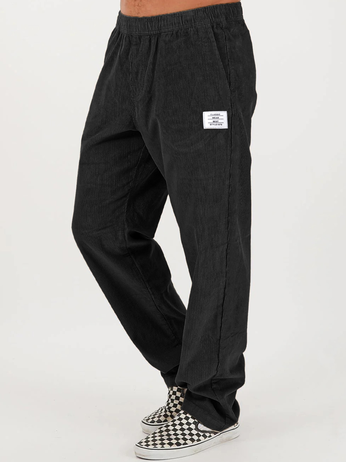 Men's Stylish Corduroy Solid Color Pants with Embroidered Labels