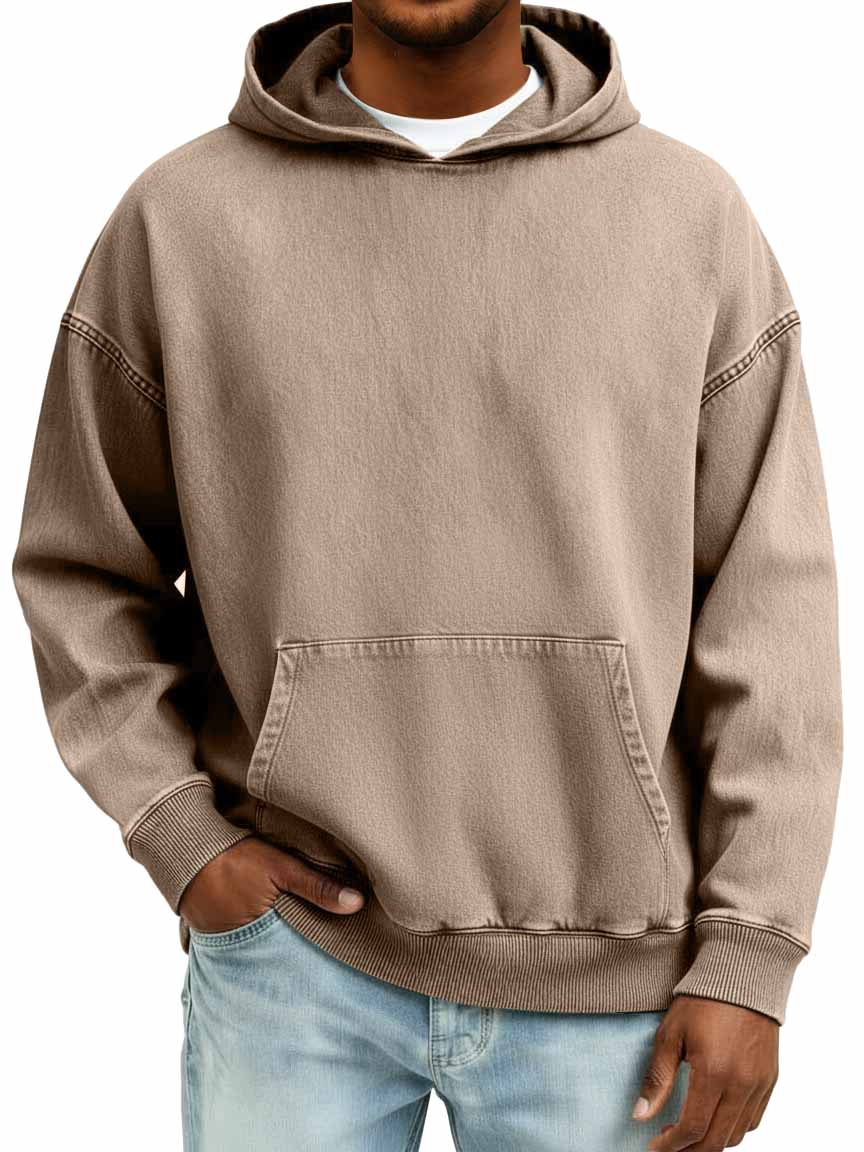 Men's 100% Cotton Retro Casual Washed Distressed Hooded Sweatshirt