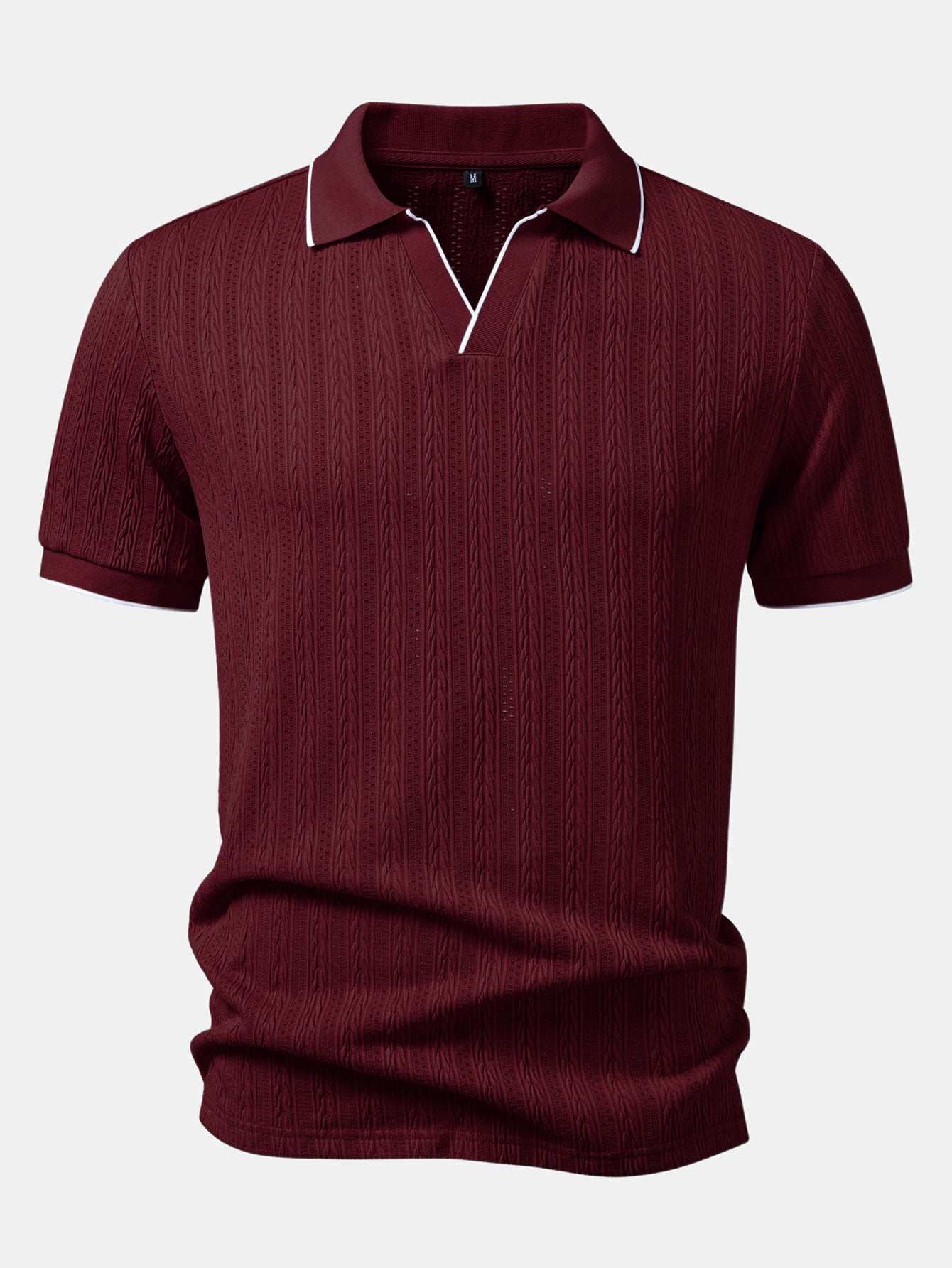 Men's Fashion Casual Jacquard-Knit Short-Sleeve Top with Seagull Collar
