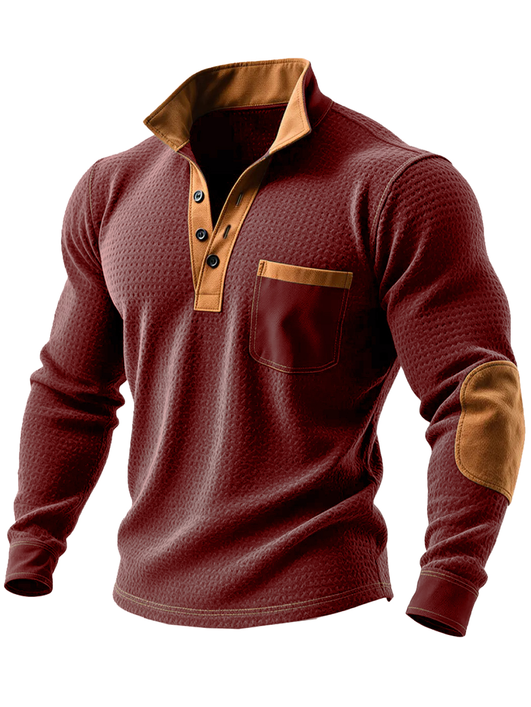 Men's Vintage Stylish Outdoor Henley Sweatshirt With Contrast Orange Details
