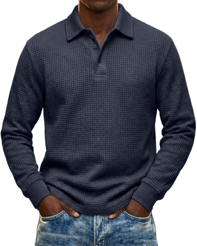 Men's Urban Casual Waffle Knit Everyday Long-Sleeve Polo Shirt