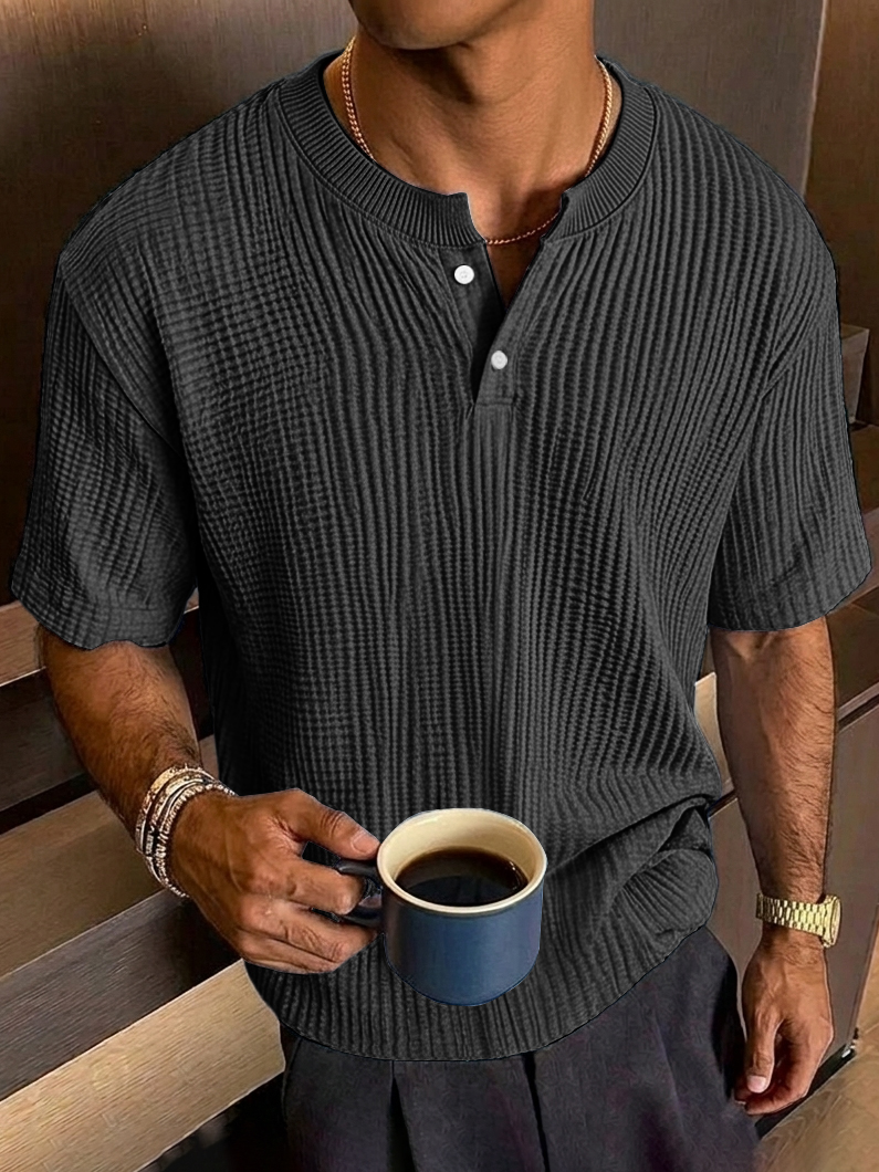 Men's Everyday Casual Textured Short-Sleeve Henley Shirt