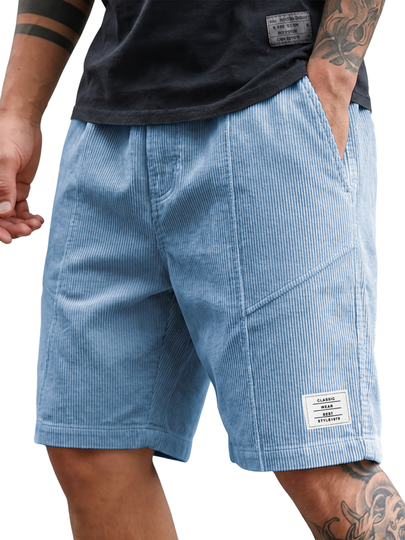Men's Fashion Deconstructed Corduroy Embroidered Logo Shorts