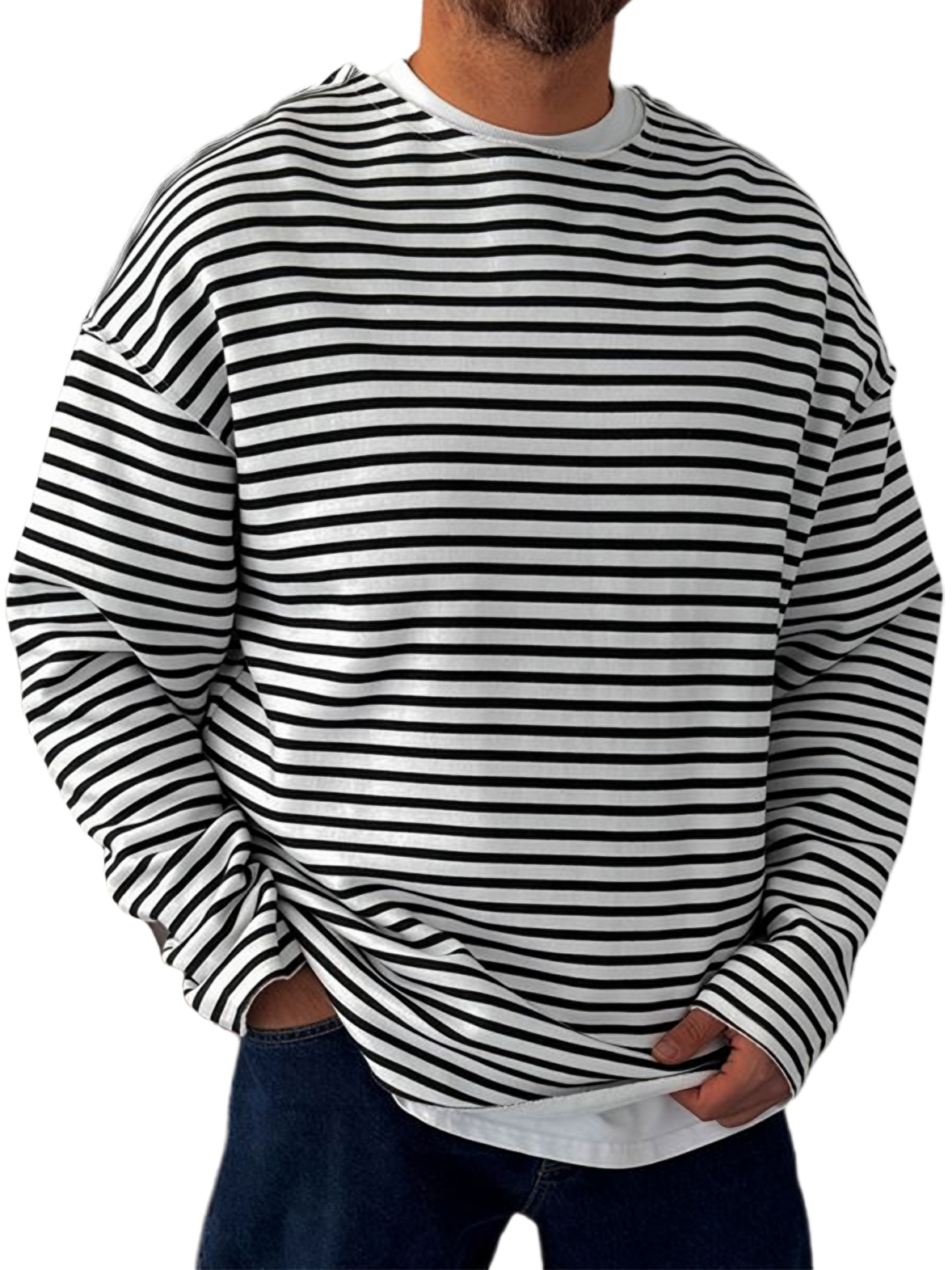 Men's Retro Horizontal Striped, Everyday, Comfortable Long-sleeved T-shirt