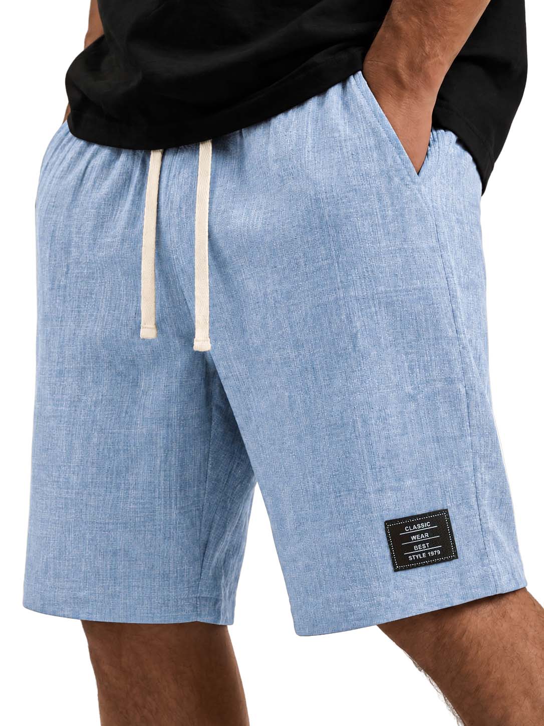 Linen Embroidered Logo Casual Basic Shorts