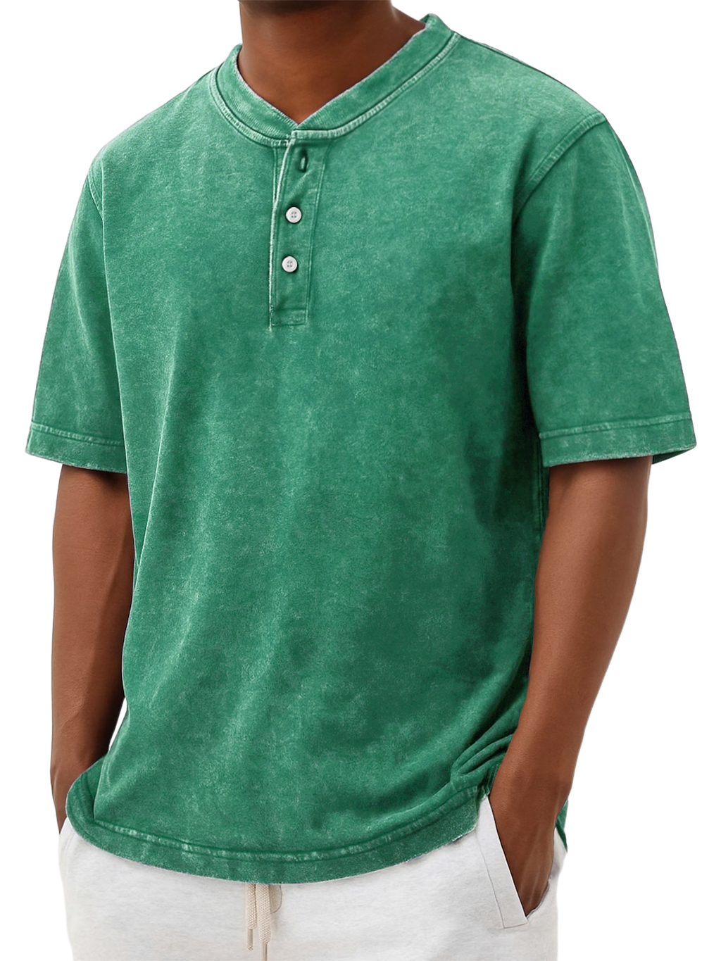 Men's Henry Collar Washed And Distressed Retro Casual Top