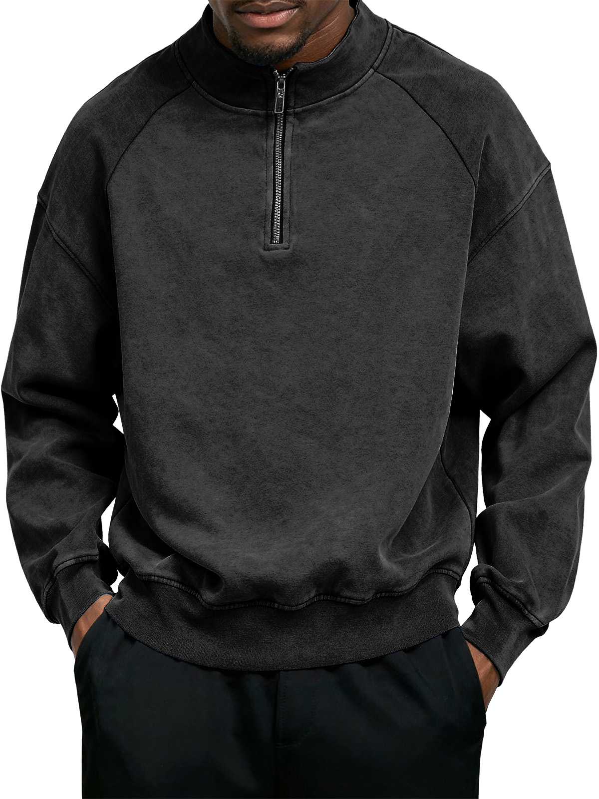 Men's Casual Simple Stand Collar Zipper Sweatshirt