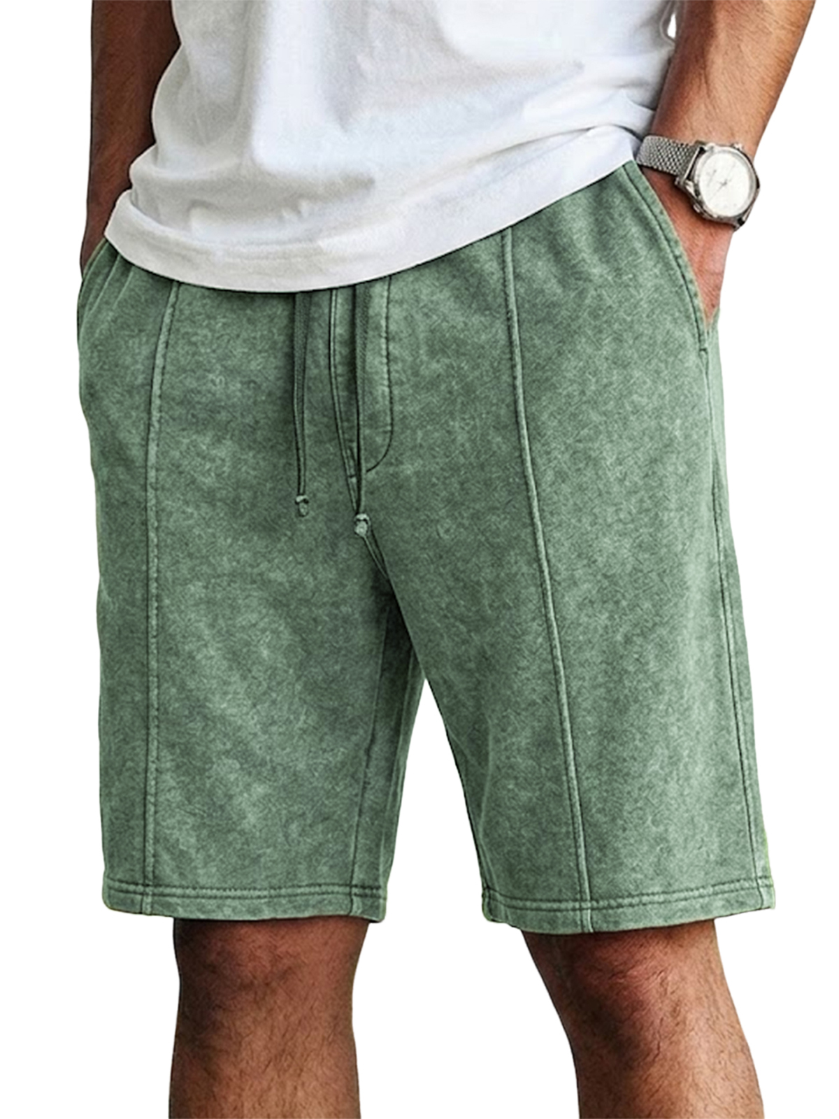 Men's Retro Solid Color Casual Drawstring Shorts