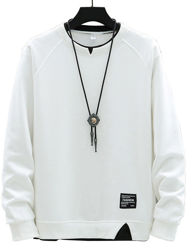 Men's Casual Solid Color Faux Two-piece Logo Crew Neck Sweatshirt